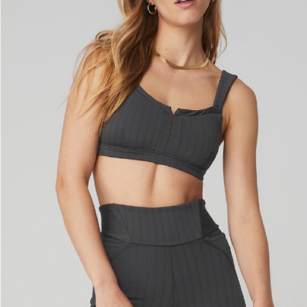 NWT Pinstripe Jacquard Extreme High-Waist Legging & Bra set -Anthracite/Black
